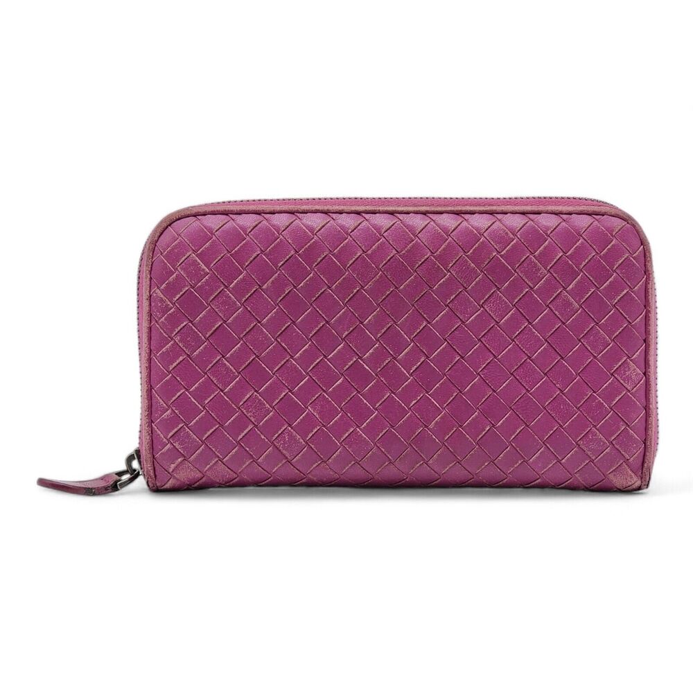 Bottega Veneta Intrecciato Leather Zip Around Wallet in Orchid